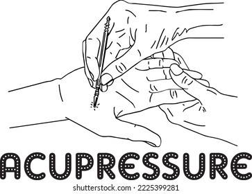 Acupressure logo, phyothrepist hand giving acupressure to patients with stick, acupressure sketch drawing silhouette