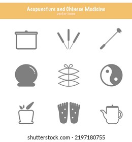 Acupuncture And Chinese Medicine Vector Icons. Color Editable.wellness And Healthy Concept.