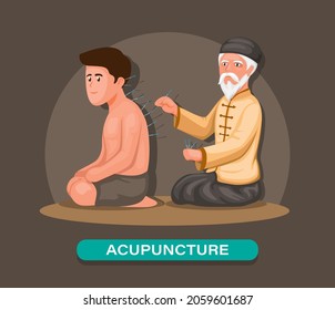 Acupuncture chinese traditional medicine with practitioner and patient cartoon illustration vector