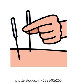 Acupuncture color flat icon. Row of three stuck needles. Simple art illustration of alternative medicine, treatment, reflexology. Element relaxation and rest icon. Premium quality graphic design.