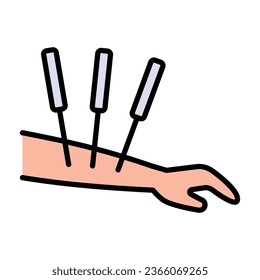 Acupuncture color flat icon. Row of three stuck needles. Simple art illustration of alternative medicine, treatment, reflexology. Element relaxation and rest icon. Premium quality graphic design.