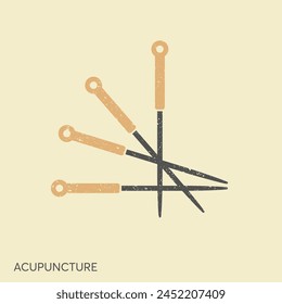 Acupuncture icon. Chinese needle alternative medicine and treatment symbol in vintage style. Medical vector illustration