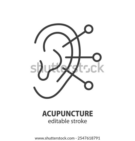 Acupuncture line icon. Ear with acupuncture needles. Vector illustration. Editable stroke.