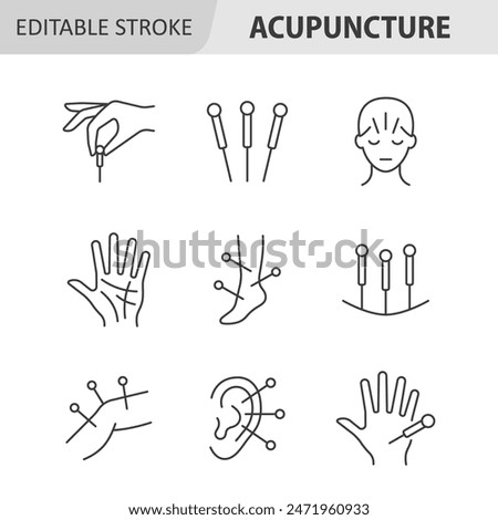 Acupuncture line icon set. Body therapy vector collection. Editable stroke.