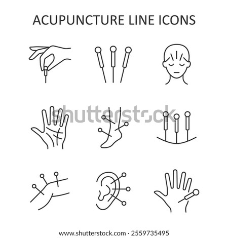 Acupuncture line icon set. Body therapy vector collection.