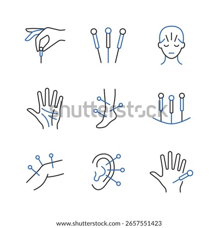 Acupuncture line icon set. Body therapy vector color collection.