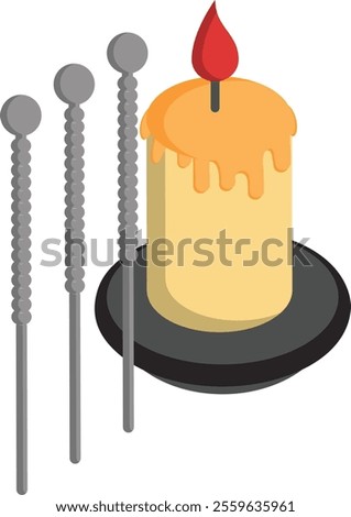 Acupuncture Needles and candle isometric concept, Traditional Therapy vector icon design, beauty personal care symbol, cosmetic dermatology sign, body aesthetics stock illustration