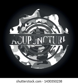 Acupuncture on grey camouflaged texture