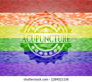 Acupuncture on mosaic background with the colors of the LGBT flag