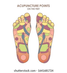Acupuncture points on the feet. Reflex zones on the feet. Vector illustration for your design