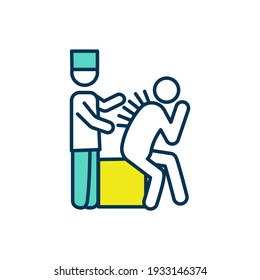 Acupuncture session RGB color icon. Chronic back pain relief. Using ultra-thin needles practice. Body parts treatment. Energy increasing. Traditional Chinese medicine. Isolated vector illustration
