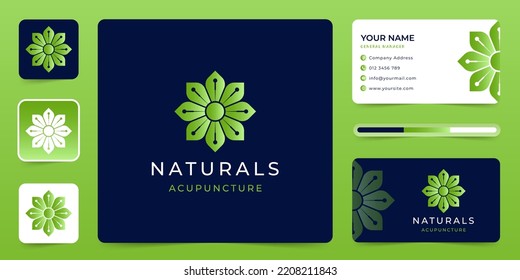 Acupuncture therapy logo with leaf vector design