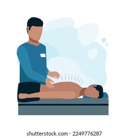 Acupuncture treatment in the salon. Alternative medicine. Eastern medicine. Vector illustration isolated on white background.