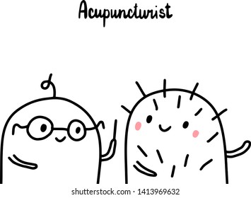 Acupuncturist hand drawn vector illustration in cartoon style. Minimalism cute