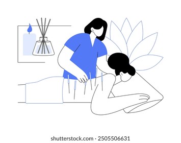 Acupuncturist isolated cartoon vector illustrations. Professional acupuncturist inserting needles in a clients body, alternative medicine industry, non-traditional treatment vector cartoon.