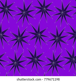 acute blue stars on a purple background, abstract vector seamless pattern