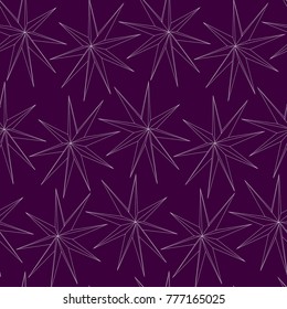 acute contour stars on a purple background, abstract vector seamless pattern