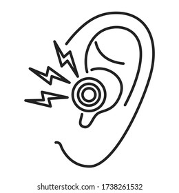 Acute ear pain black line icon. Otitis. inflammation eardrum Isolated vector element. Outline pictogram for web page, mobile app, promo