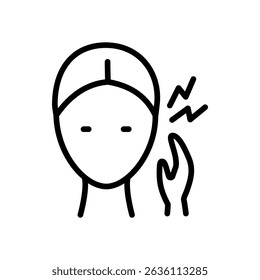 Acute ear pain outline icon. Otitis symptom line sign. Inflammation eardrum Isolated vector element. Simple pictogram for web page, mobile app
