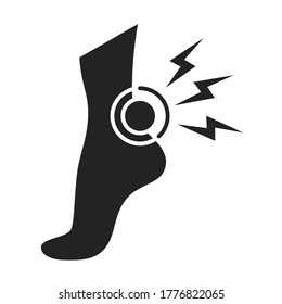 Acute foot pain.  Black glyph icon. Sprain, injury. Isolated vector element. Outline pictogram for web page, mobile app, promo