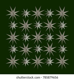 acute gray stars on a green background, abstract vector for decoration or card