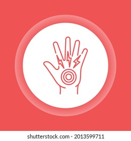 Acute hand pain color button icon. Sprain, injury. Isolated vector element. Outline pictogram for web page, mobile app, promo