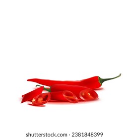 Acute and hot, nutritious and tasty chili pepper. Symbols of fruits. Elements for label design. Vector illustration. Spice ingredients in Mesh Tool technique. Red hot chili peppers.