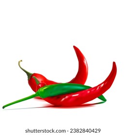Acute and hot, nutritious and tasty chili pepper. Green hot chili peppers. Vector illustration. Spice ingredients in Mesh Tool technique. Red hot chili peppers.
