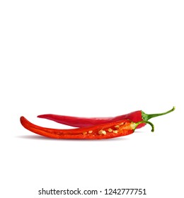 Acute and hot, nutritious and tasty chilli pepper. Symbols of fruits. Elements for label design. Vector illustration. Spices ingredients in triangulation technique. Chilli pepper low poly.