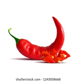 Acute and hot, nutritious and tasty chilli pepper. Symbols of fruits. Elements for label design. Vector illustration. Spices ingredients in triangulation technique. Chilli pepper low poly.