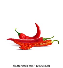 Acute and hot, nutritious and tasty chilli pepper. Symbols of fruits. Elements for label design. Vector illustration. Spices ingredients in triangulation technique. Chilli pepper low poly.
