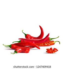 Acute and hot, nutritious and tasty chilli pepper. Symbols of fruits. Elements for label design. Vector illustration. Spices ingredients in triangulation technique. Chilli pepper low poly.
