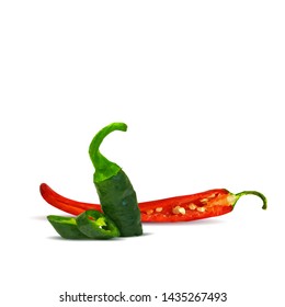 Acute and hot, nutritious and tasty chilli pepper. Symbols of fruits. Elements for label design. Vector illustration. Spices ingredients in triangulation technique. Chilli pepper low poly.