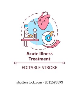 Acute Illness Treatment Concept Icon. Patient Visit General Practitioner. Healthcare Treatment. Family Doctor Idea Thin Line Illustration. Vector Isolated Outline RGB Color Drawing. Editable Stroke