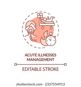 Acute illnesses management red concept icon. Child injury. Operating room. Pain relief. Rapid response. Urgent care abstract idea thin line illustration. Isolated outline drawing. Editable stroke