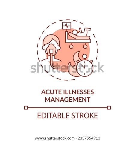 Acute illnesses management red concept icon. Child injury. Operating room. Pain relief. Rapid response. Urgent care abstract idea thin line illustration. Isolated outline drawing. Editable stroke