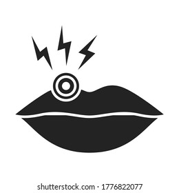 Acute lip pain. Black glyph icon. Infectious disease herpes. Isolated vector element. Outline pictogram for web page, mobile app, promo.