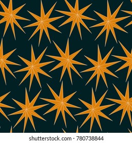 acute orange stars on a blue background, abstract vector seamless pattern