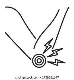Acute pain elbow joint black line icon. Sprain, injury, arthritis. Isolated vector element. Outline pictogram for web page, mobile app, promo.
