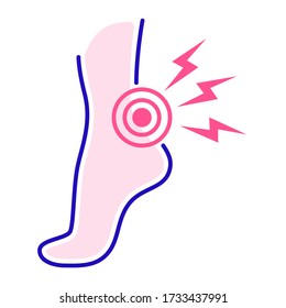 Acute pain foot color line icon. Sprain, injury. Isolated vector element. Outline pictogram for web page, mobile app, promo