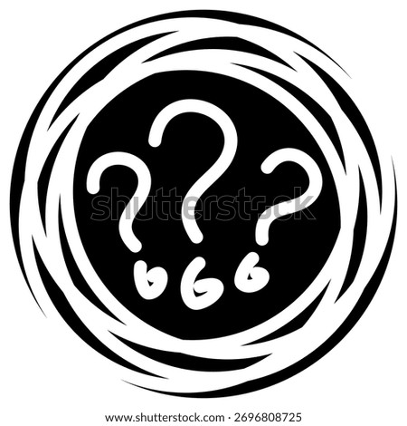 Acute Panic black icon on a transparent background. Vector symbol of a panic attack, featuring an irrational mental storm with question marks and intense fear