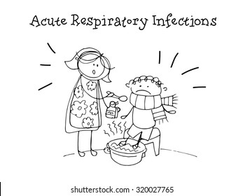 Acute Respiratory Infections. Kids Health. Graphic sketch in vector.