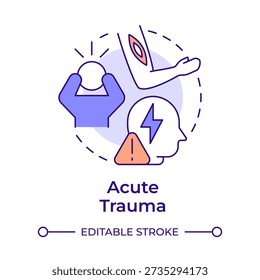 Acute trauma multi color concept icon. Injury pain, headache. Physical wound, workplace accident. Round shape line illustration. Abstract idea. Graphic design. Easy to use in brochure, booklet