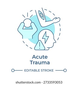 Acute trauma soft blue concept icon. Injury pain, headache. Physical wound, workplace accident. Round shape line illustration. Abstract idea. Graphic design. Easy to use in brochure, booklet