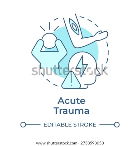 Acute trauma soft blue concept icon. Injury pain, headache. Physical wound, workplace accident. Round shape line illustration. Abstract idea. Graphic design. Easy to use in brochure, booklet