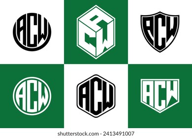 ACW initial letter geometric shape icon logo design vector. monogram, lettermark, circle, polygon, shield, symbol, emblem, elegant, abstract, wordmark, sign, art, typography, icon, geometric, shape
