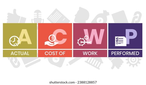 ACWP, Actual Cost of Work Performed acronym. Concept with keyword and icons. Flat vector illustration. Isolated on white.