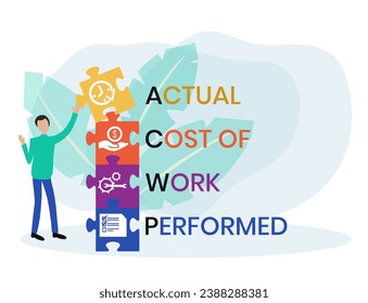 ACWP, Actual Cost of Work Performed acronym. Concept with keyword and icons. Flat vector illustration. Isolated on white.