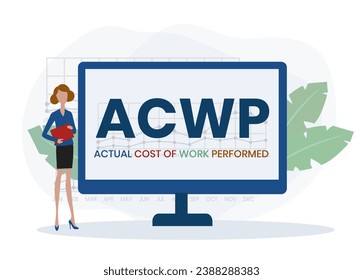 ACWP, Actual Cost of Work Performed acronym. Concept with keyword and icons. Flat vector illustration. Isolated on white.