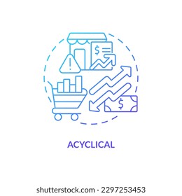 Acyclical blue gradient concept icon. Independence from cycles. Attribute of economic indicators abstract idea thin line illustration. Isolated outline drawing. Myriad Pro-Bold font used